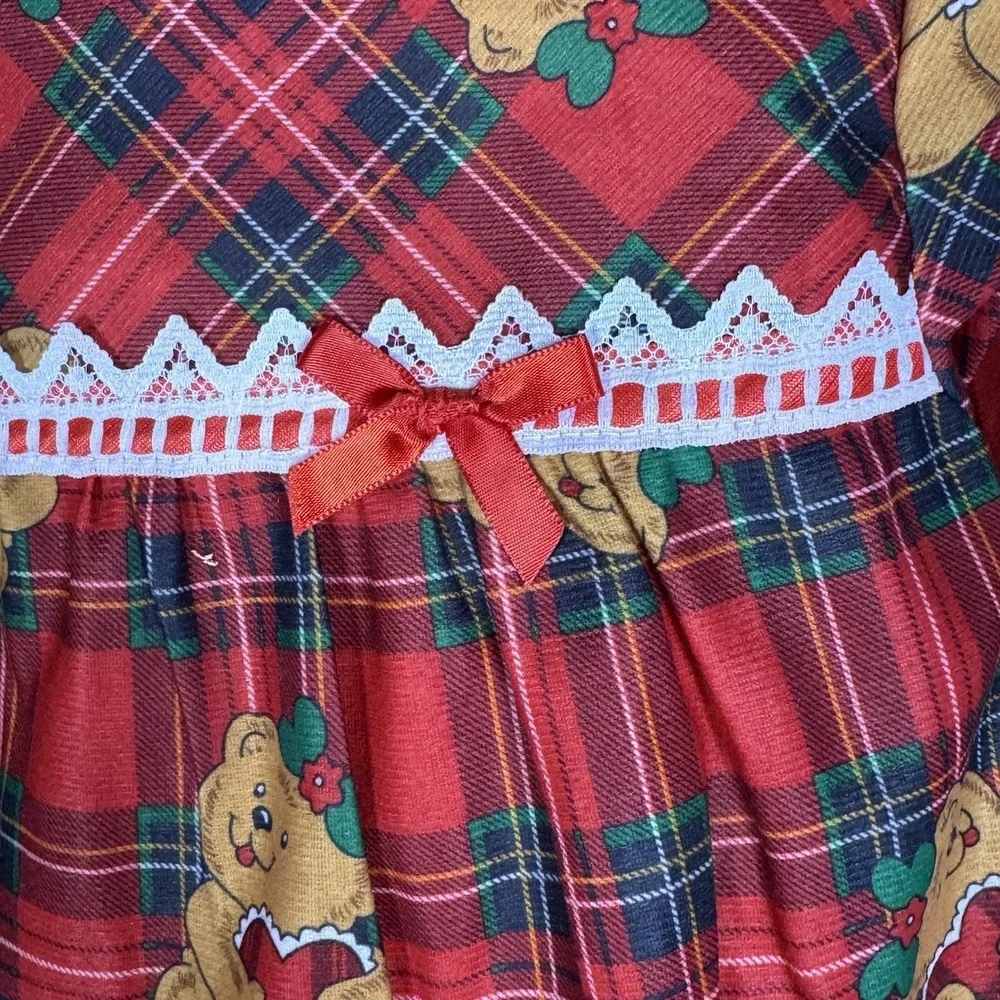 Vintage 80s Candlesticks Girls Size 6 Christmas Pajamas NWT Teddy Bear Plaid USA